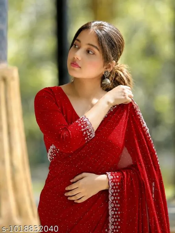 Red_Georgette_Embellished_Saree_For_Women