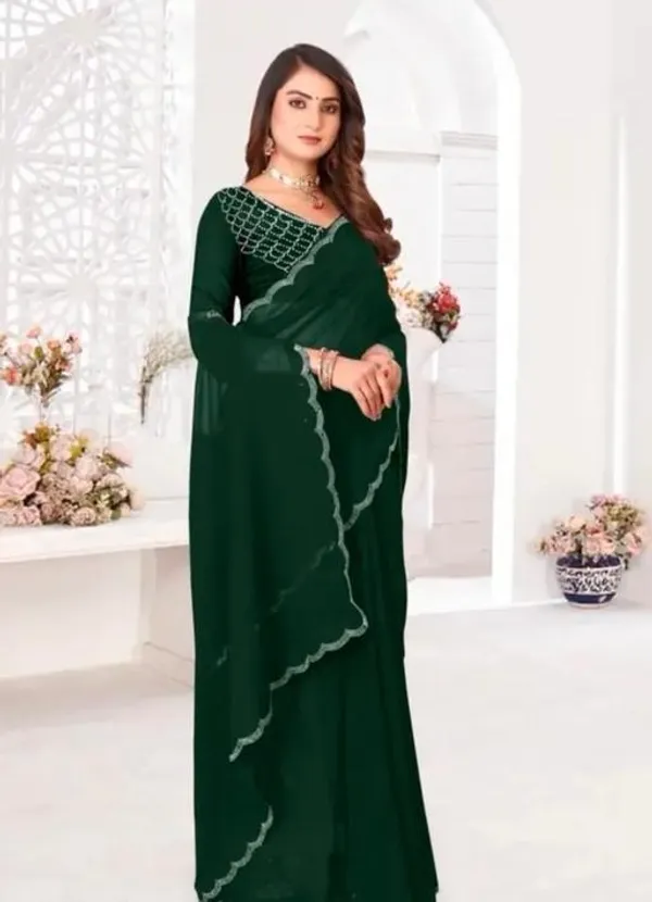 Dark_Green_Georgette_Embroidered_Saree_For_Women