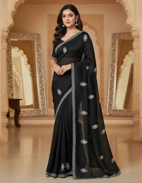 Black_Georgette_Embroidered_Saree_For_Women
