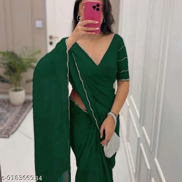 Green_Georgette_Silver_Border_Draped_Saree_For_Women