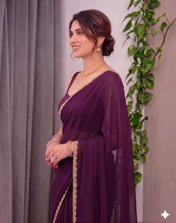 Purple_Georgette_Lace_Border_Saree_For_Women