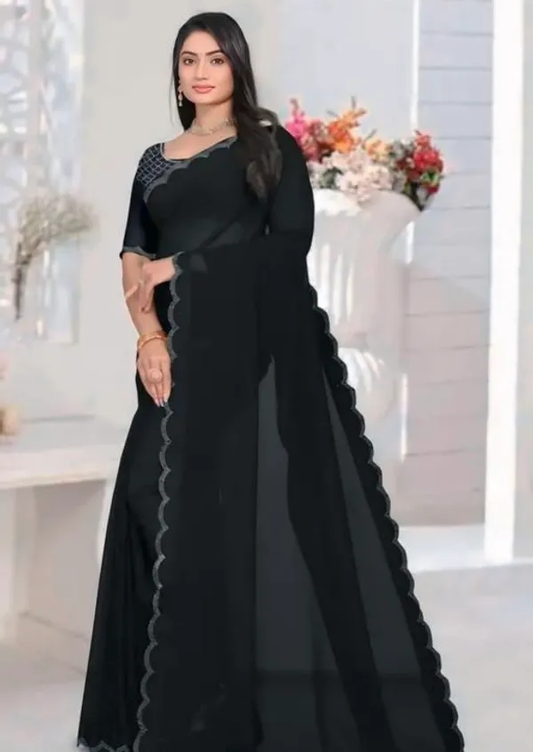 Black_Georgette_Scalloped_Border_Saree_For_Women