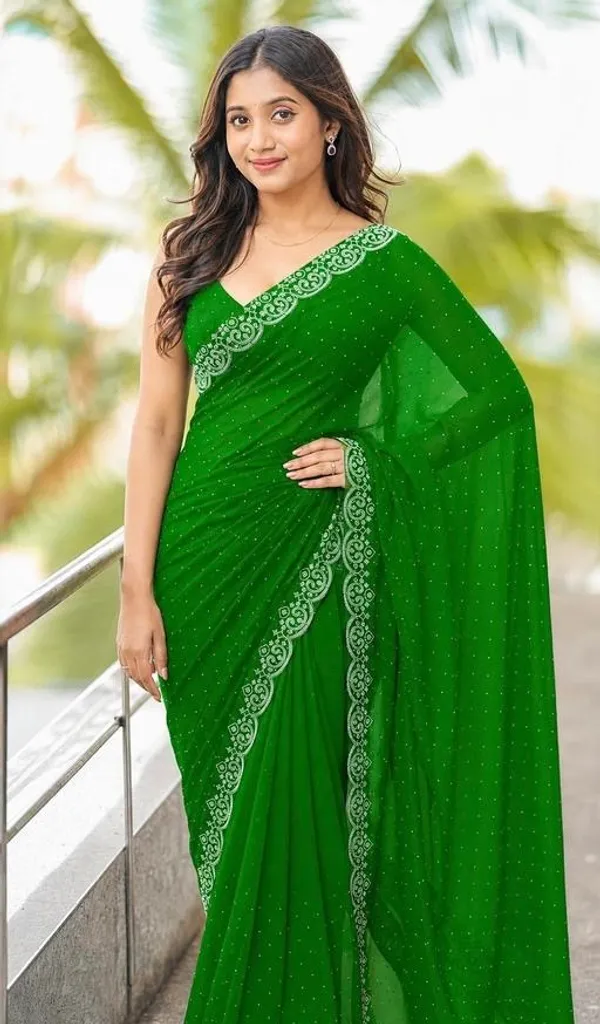 Green_Georgette_Printed_Saree_For_Women