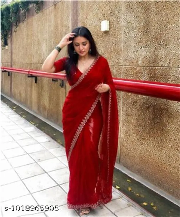 Red_Georgette_Embroidered_Saree_For_Women