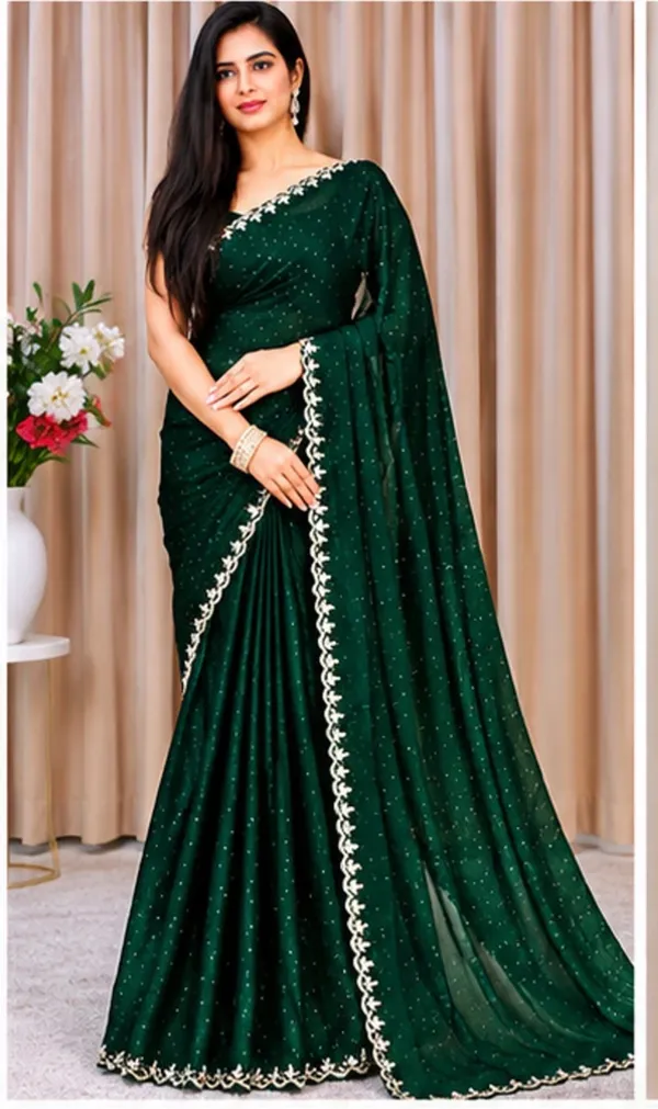Dark_Green_Georgette_Embroidered_Saree_For_Women