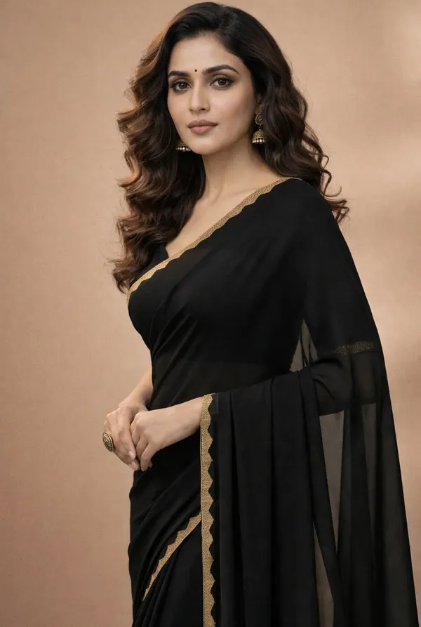 Black_Gold_Georgette_Gold_Trim_Saree_For_Women
