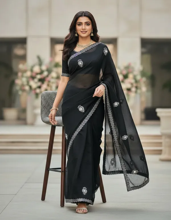 Black_Georgette_Embroidered_Saree_For_Women