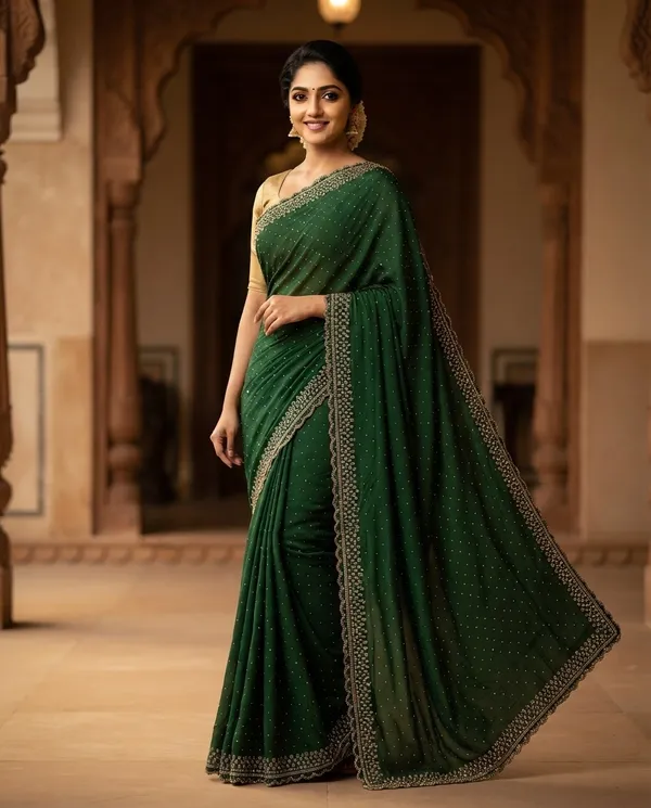 Dark_Green_Georgette_Embellished_Saree_For_Women