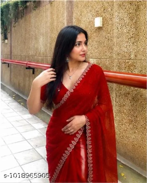 Red_Georgette_Embroidered_Saree_For_Women