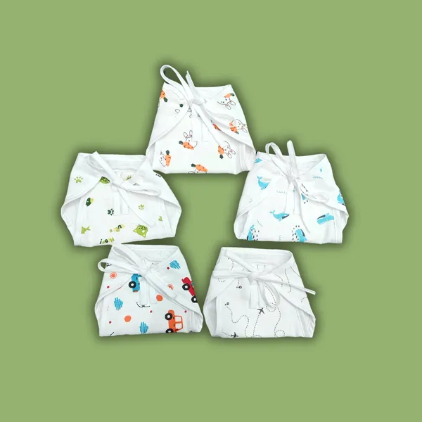 Muslin_Nappy_Set_for_Babies_(5_Pieces)_Carrot_Bunny,_Green_Cat,_Blue_Whale,_Cars,_Aeroplane_Design