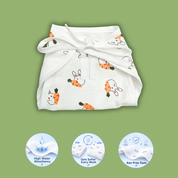 White_Muslin_Nappy_Set_for_Babies_(3_Pieces)_Carrot_Bunny,_Green_Cat,_Blue_Whale_Design