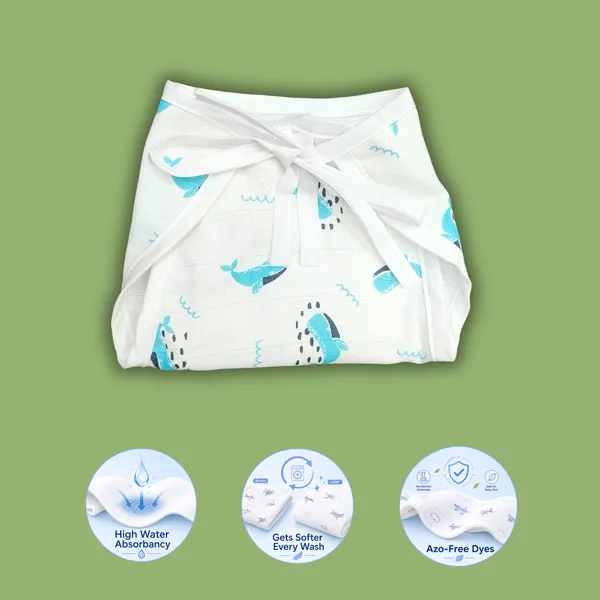 White_Muslin_Nappy_Set_for_Babies_(3_Pieces)_Carrot_Bunny,_Green_Cat,_Blue_Whale_Design