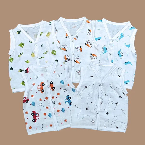 Muslin_Printed_Sleeveless_Baby_Jabla/Vest/Shirt_for_Infants_Cars,_Aeroplane,_Carrot-Bunny,_Green-Cat,_Blue_Whale_Design(5_Pieces)