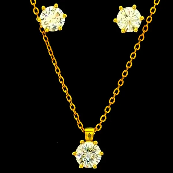 Gold-Tone_Crystal_Round_Pendant_Necklace_And_Earrings_Set_For_Women