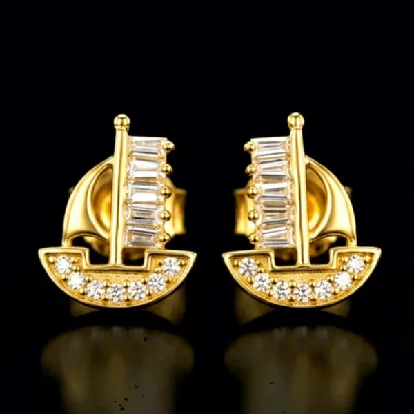 Gold_Stone-Accent_Ship_Stud_Earrings_For_Women