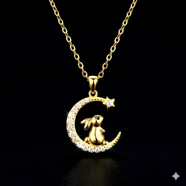 Gold_Crescent_Moon_Bunny_Pendant_Necklace_For_Women