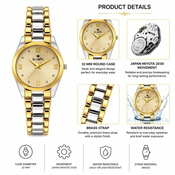 Bling_Royal_Gold_Two_Tone_Brass_32Mm_Roman_Dial_Analog_Watch_For_Women