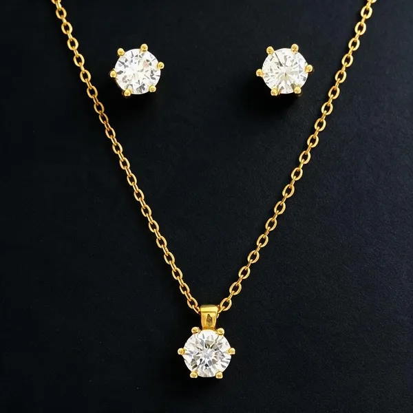 Gold-Tone_Crystal_Round_Pendant_Necklace_And_Earrings_Set_For_Women