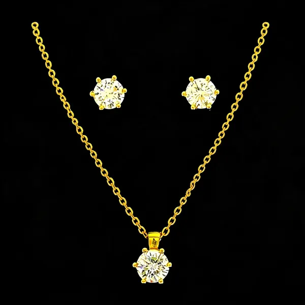Gold-Tone_Crystal_Round_Pendant_Necklace_And_Earrings_Set_For_Women