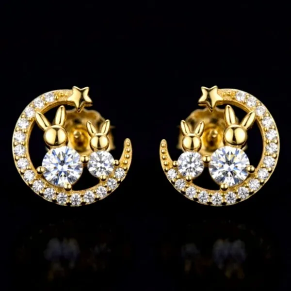 Gold-Tone_Crystal_Rabbit_Motif_Stud_Earrings_For_Women