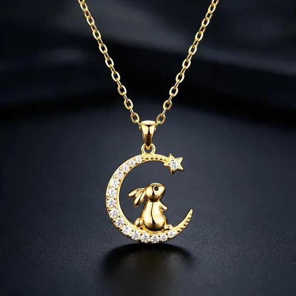 Gold_Crescent_Moon_Bunny_Pendant_Necklace_For_Women
