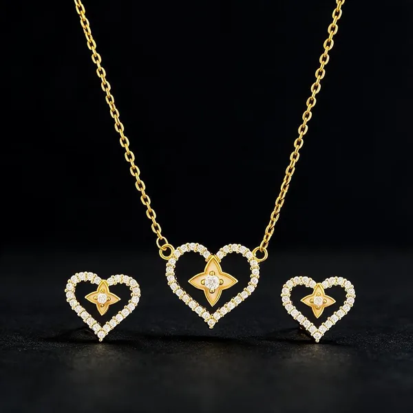 Gold-Tone_Heart_Crystal_Necklace_And_Earrings_Set_For_Women