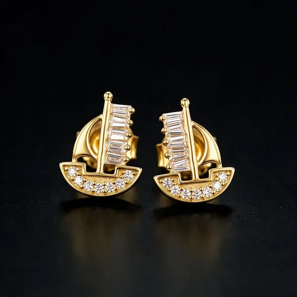 Gold_Stone-Accent_Ship_Stud_Earrings_For_Women