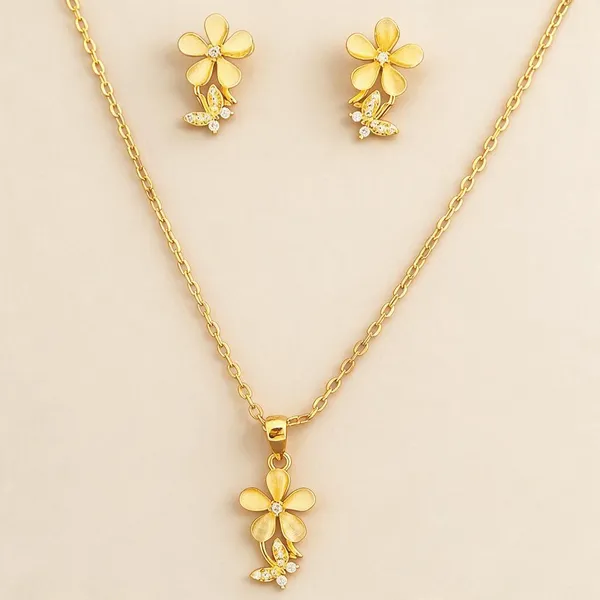 Gold-Tone_Floral_Pendant_Necklace_Set_For_Women