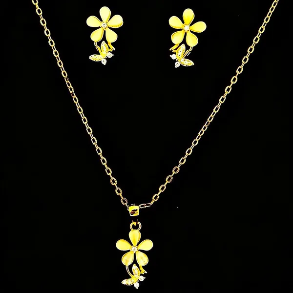 Gold-Tone_Floral_Pendant_Necklace_Set_For_Women