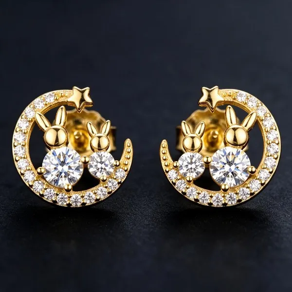 Gold-Tone_Crystal_Rabbit_Motif_Stud_Earrings_For_Women