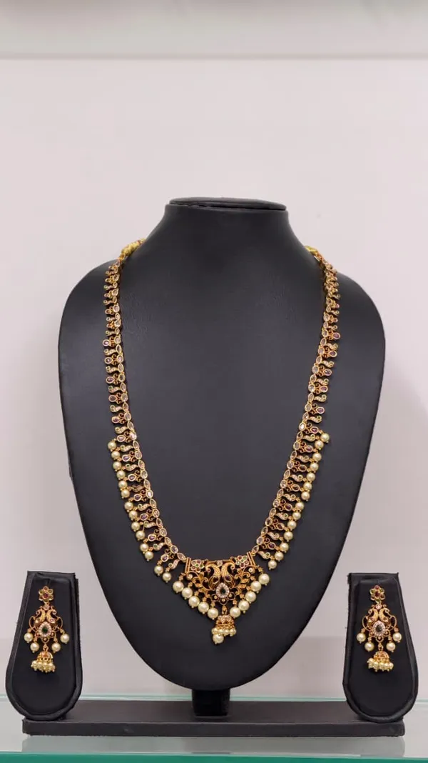 Gold_Tone_Pearl_Necklace_And_Earrings_Set_for_Women