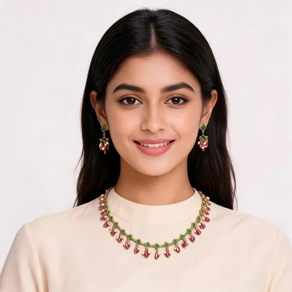 Gold_Alloy_Green_Pink_Stone_Necklace_Set_For_Women