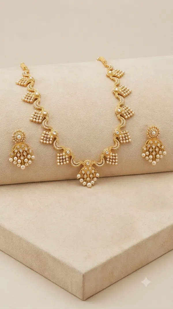 Gold_Alloy_Coordinated_Necklace_And_Earrings_Set_For_Women
