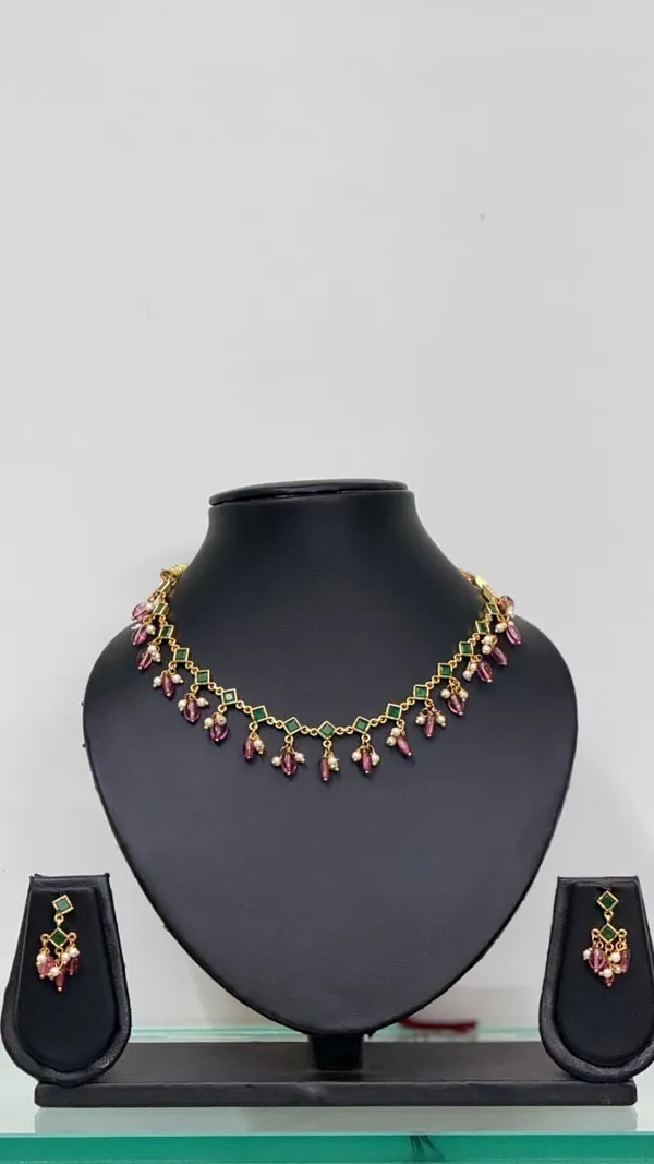 Gold_Tone_Green_Pink_Necklace_Set_for_Women