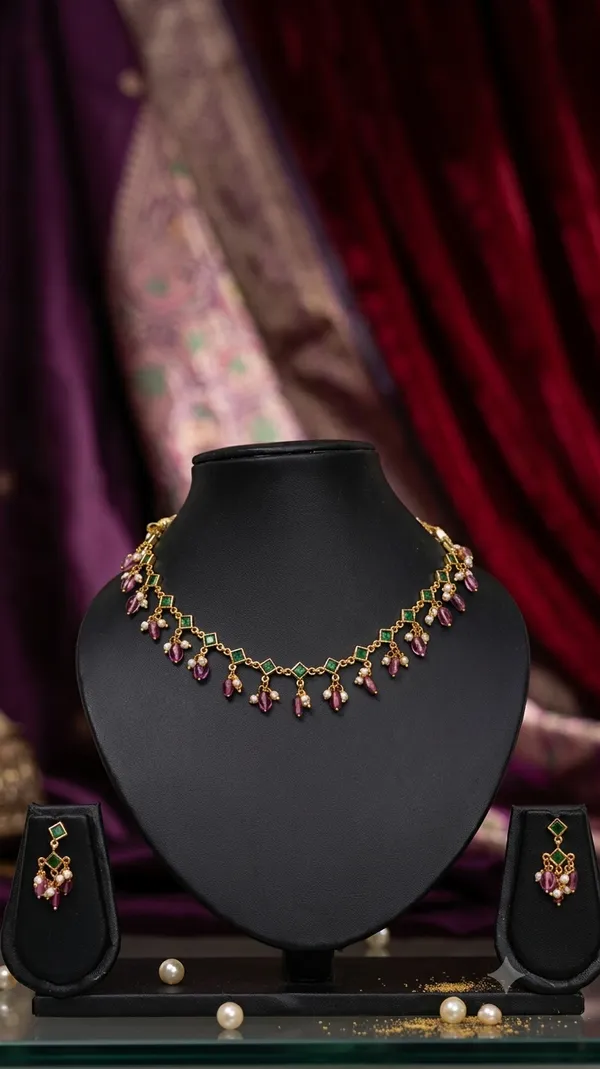 Gold_Alloy_Green_Pink_Stone_Necklace_Set_For_Women