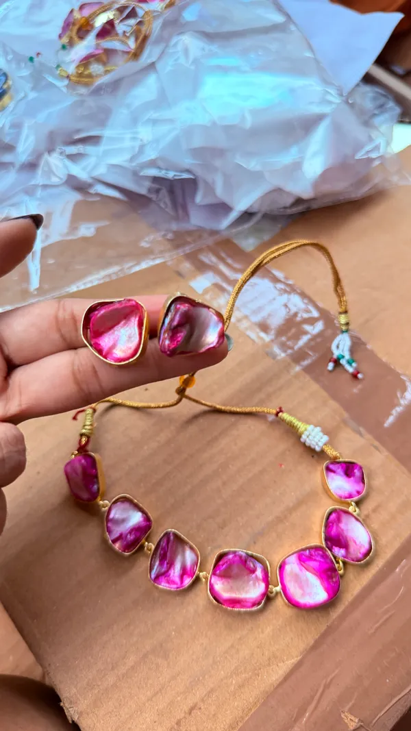 Pink_Stone_Necklace_And_Earrings_Set_for_Women