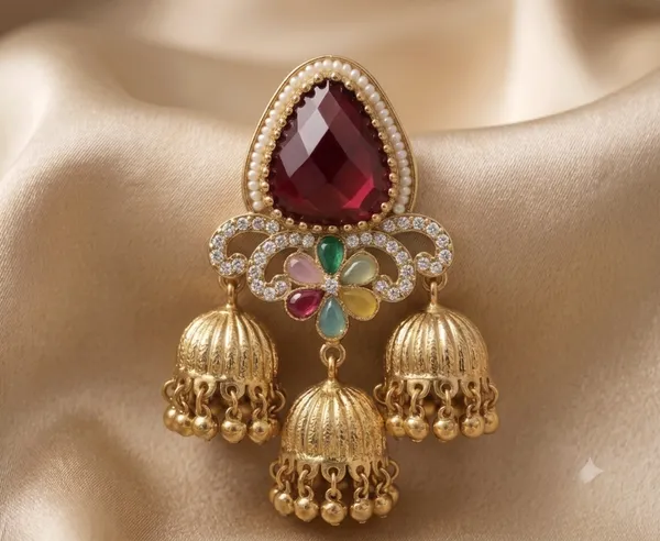 Ruby_Red_3_Tier_Antique_Gold_Jhumki