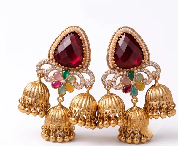 Ruby_Red_3_Tier_Antique_Gold_Jhumki