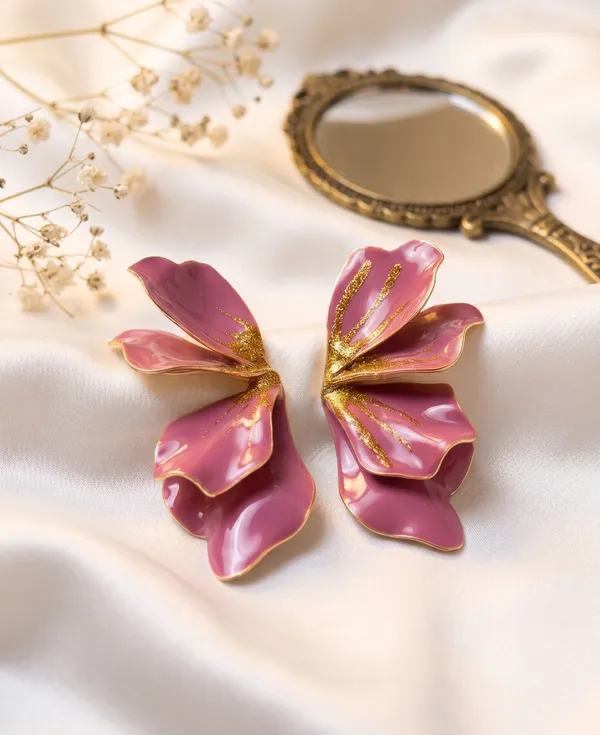 Pink_Glitter_Petal_Statement_Earrings