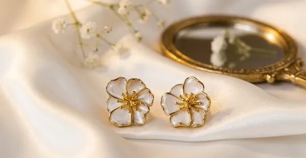 White_Glossy_Ivory_Enamel_Floral_Earrings