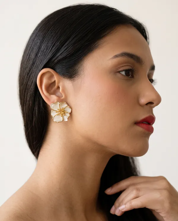 White_Glossy_Ivory_Enamel_Floral_Earrings