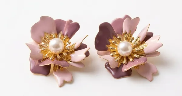 Mauve_Pink_Dual_Floral_Pearl_Earrings