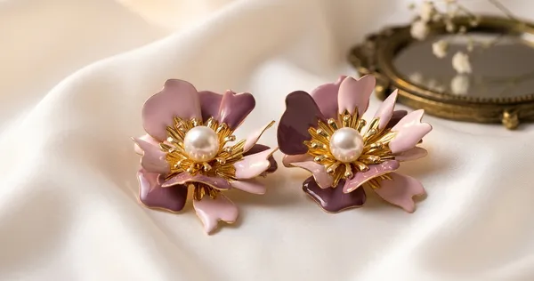 Mauve_Pink_Dual_Floral_Pearl_Earrings