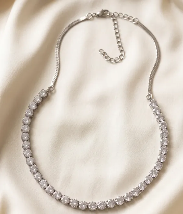 Silver_Cz_Choker_Necklace_Earring_Set