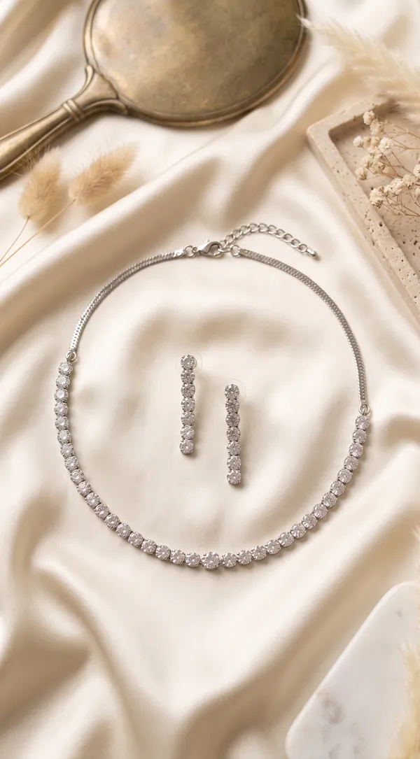 Silver_Cz_Choker_Necklace_Earring_Set