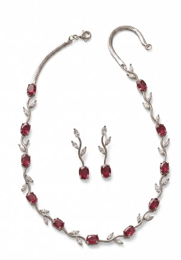 Tulip_Pink_Stone_Silver_Necklace_Earring_Set