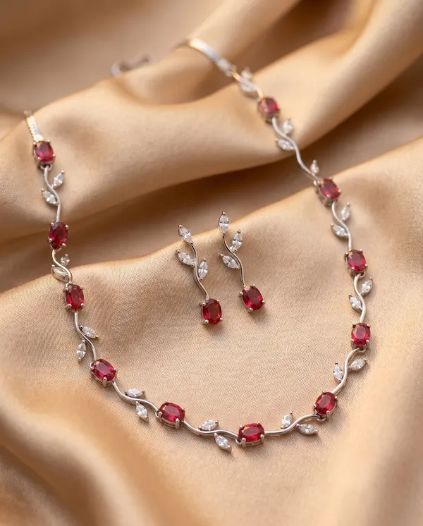 Tulip_Pink_Stone_Silver_Necklace_Earring_Set