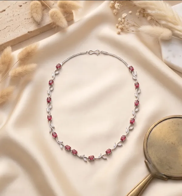 Tulip_Pink_Stone_Silver_Necklace_Earring_Set