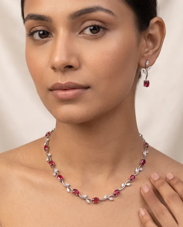 Tulip_Pink_Stone_Silver_Necklace_Earring_Set