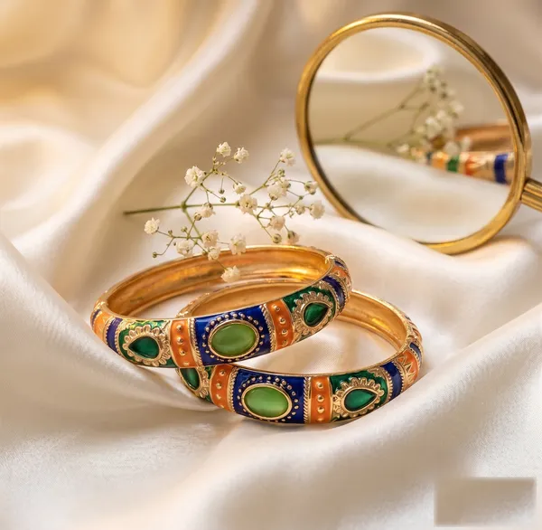 Navy_Orange_Stone_Meenakari_Kada